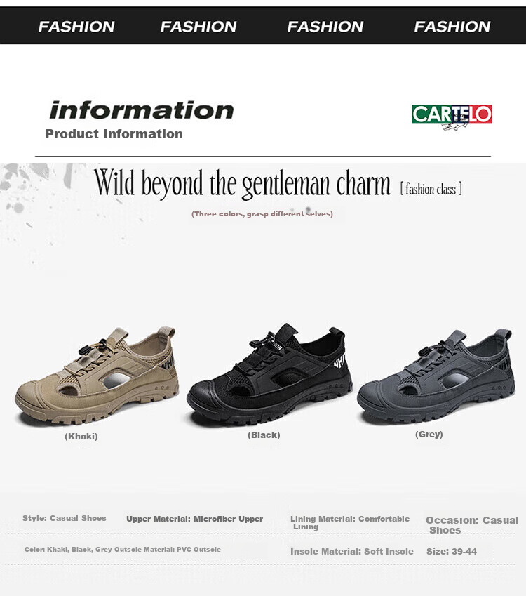 CARTELO Men's Sandals, Summer Breathable Hole Shoes, Men's Outdoor Beach Shoes, Closed-Toe Slippers for Me 3