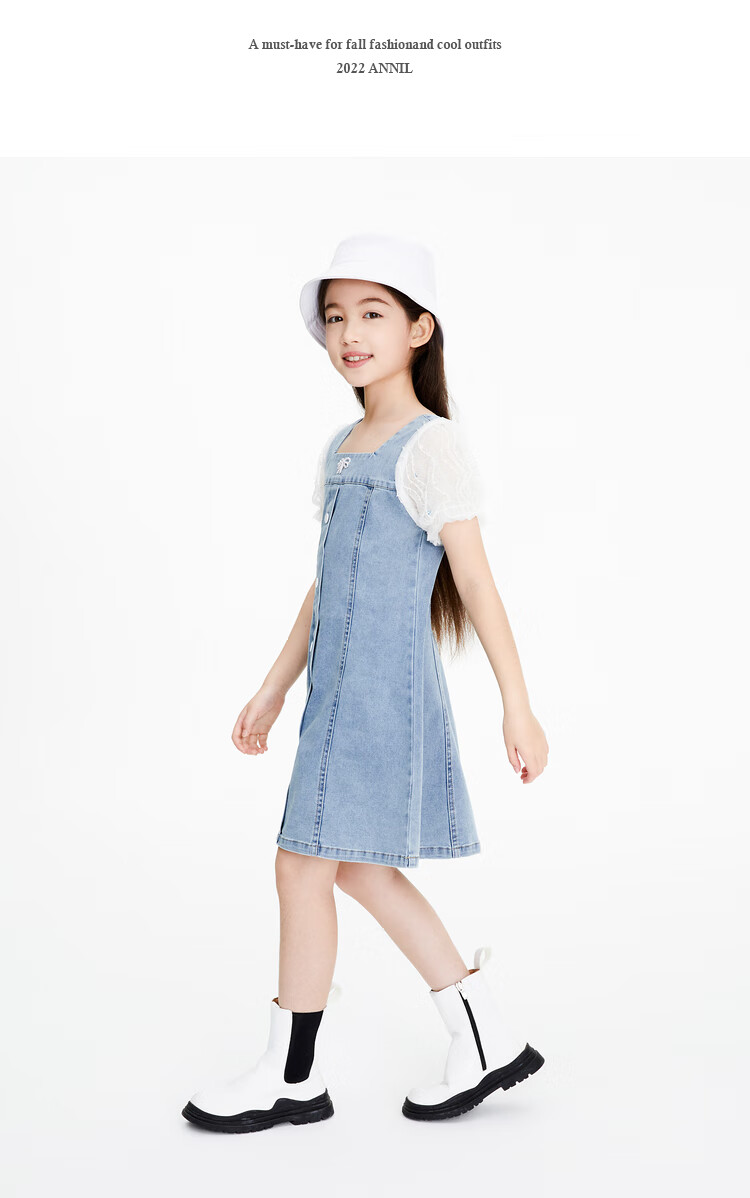 Annil Girls' Summer Dress, New Stylish Short-Sleeve Denim Skirt with Puff Sleeves for Trendy Little Girls 5