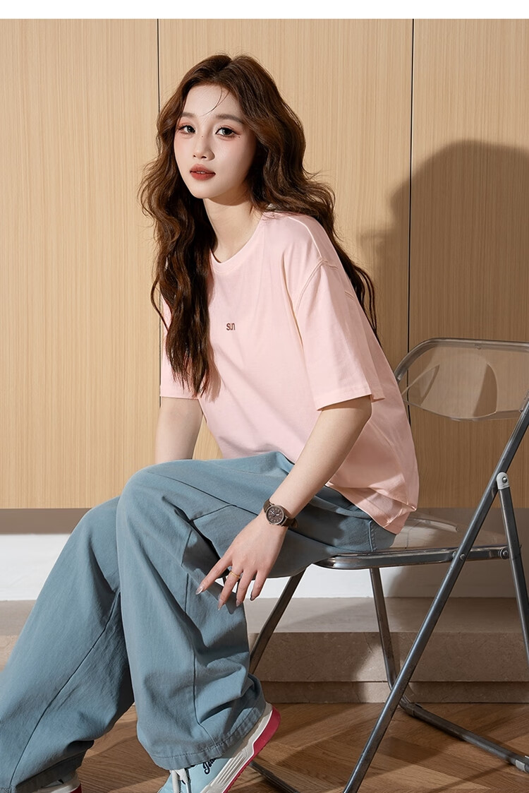 TonLion 2026 Summer Women's Front Chest Text Round Neck Fashionable Cute Short-Sleeve T-Shirt 15