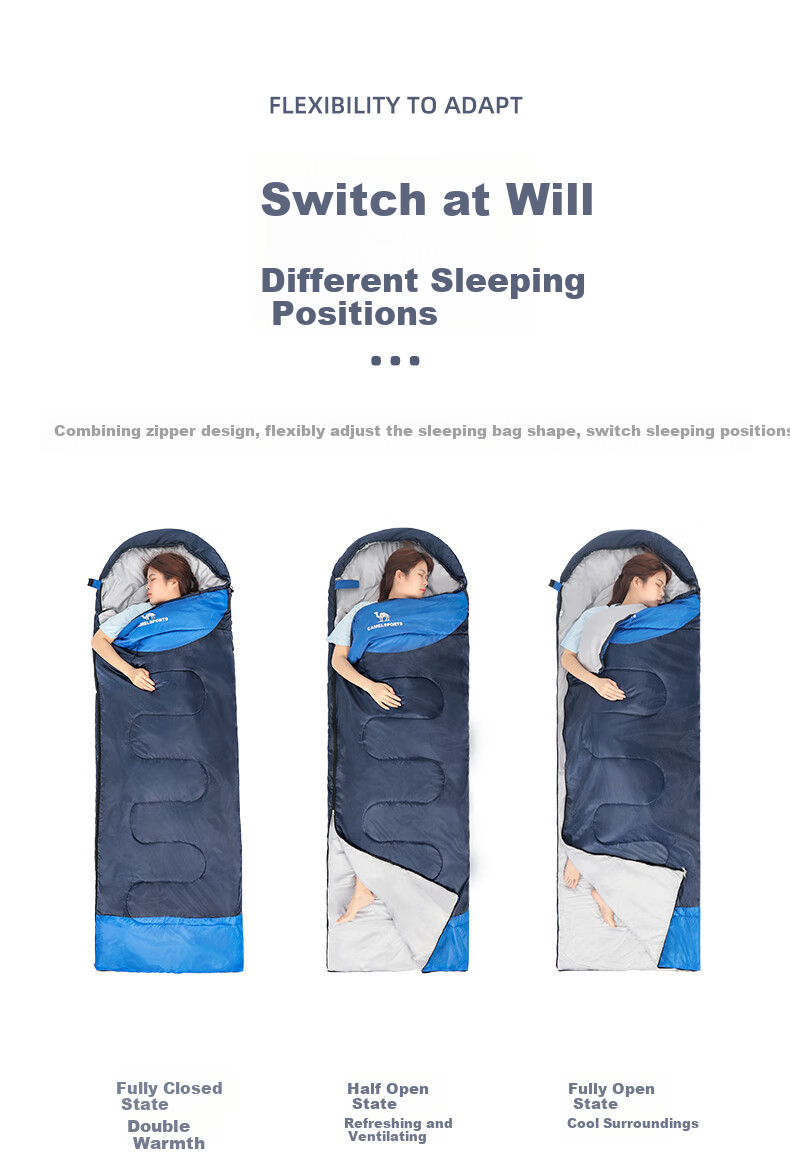 CAMEL Spring And Summer Outdoor Camping Overnight Thickened Winter Cold-Proof Cotton Sleeping Bag K1103 Moonstone Gray 1.35Kg Right 3