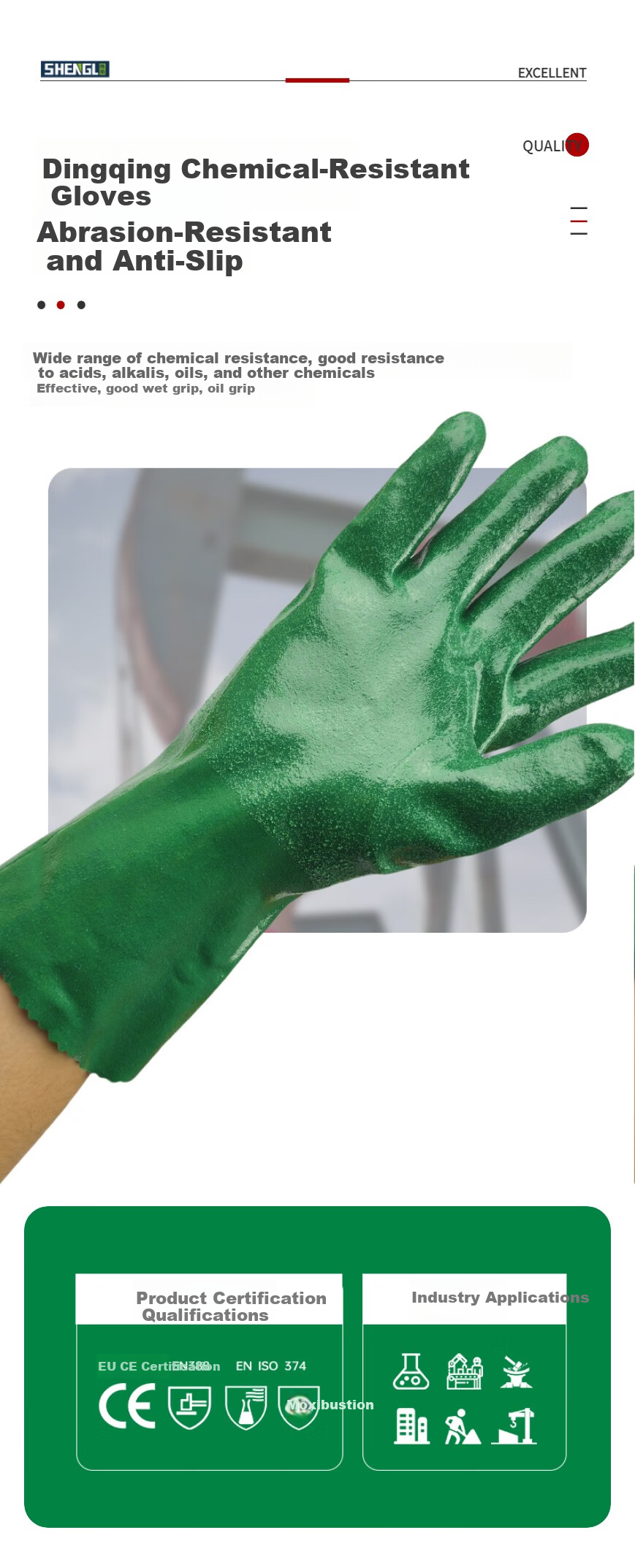 SHENGLI V-FLEX Nitrile Gloves, Acid And Alkali Resistant, Strong Oil-Resistant, Anti-Corrosion, Chemical Protective Gloves, 31cm EN374 Certified, Chemical Printing And Auto Repair Special VG310, Size L, 1 Pair 3