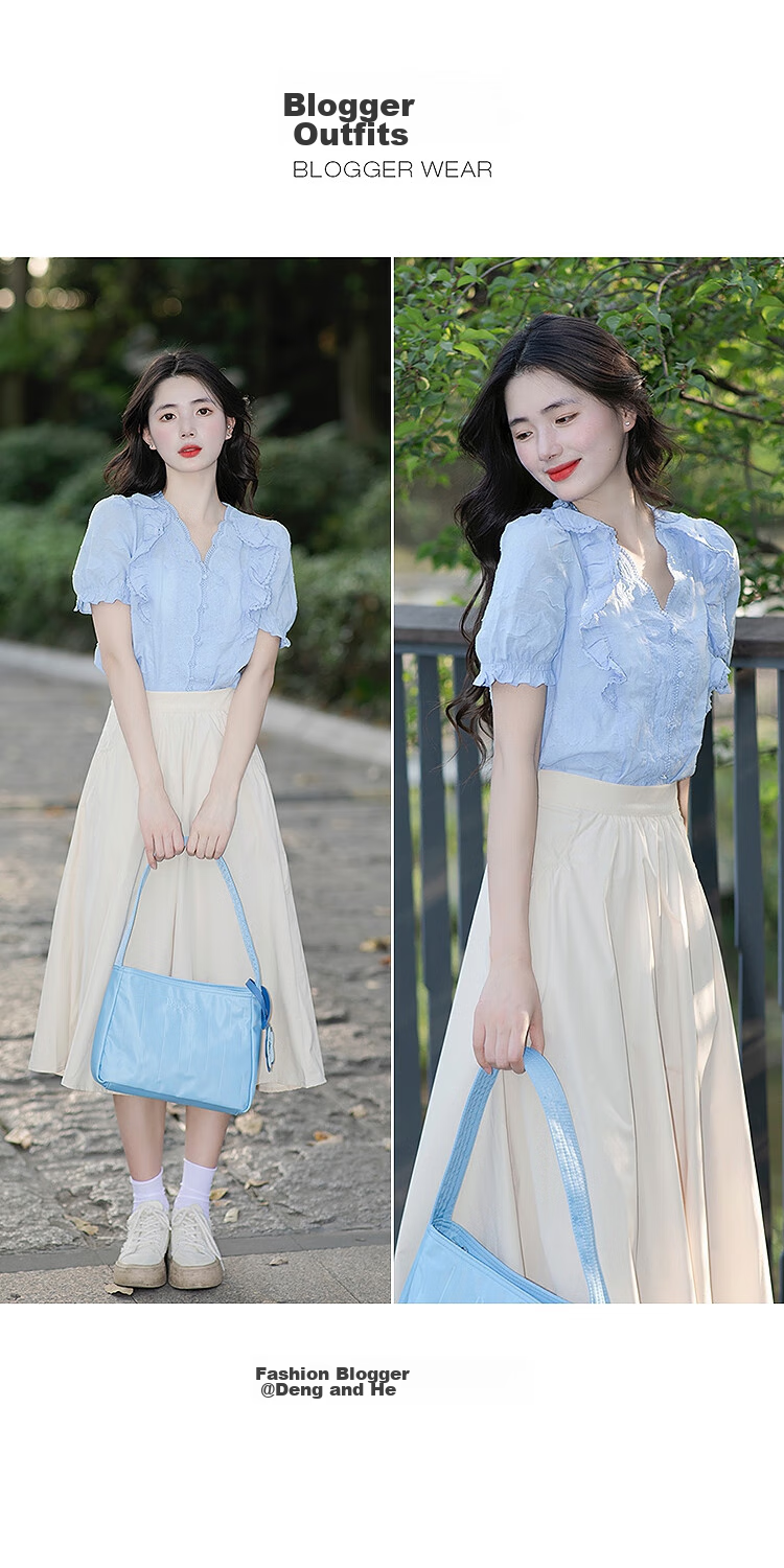 INMAN Summer Casual High-Waisted A-Line Skirt for Women, Elastic Waist, Loose Fit, Slimming, Mid-Length Skirt, Dark Khaki, Size S 5
