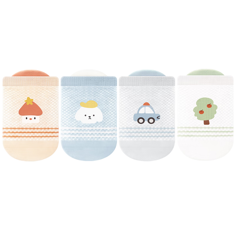 Aibao Baby Socks Summer Toddler Non-Slip Floor Socks Cooling Children's Early Education Socks 4 Pairs Tongyun Size L T190
