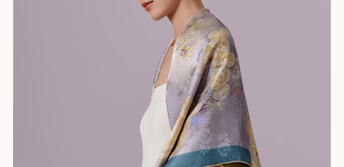 Wanshili Pure Silk Scarf Mulberry Silk Extra Large Square Double-Sided Hand-Rolled Silk Shawl Gift Box Birthday Present - Qingyan Ningzi 10
