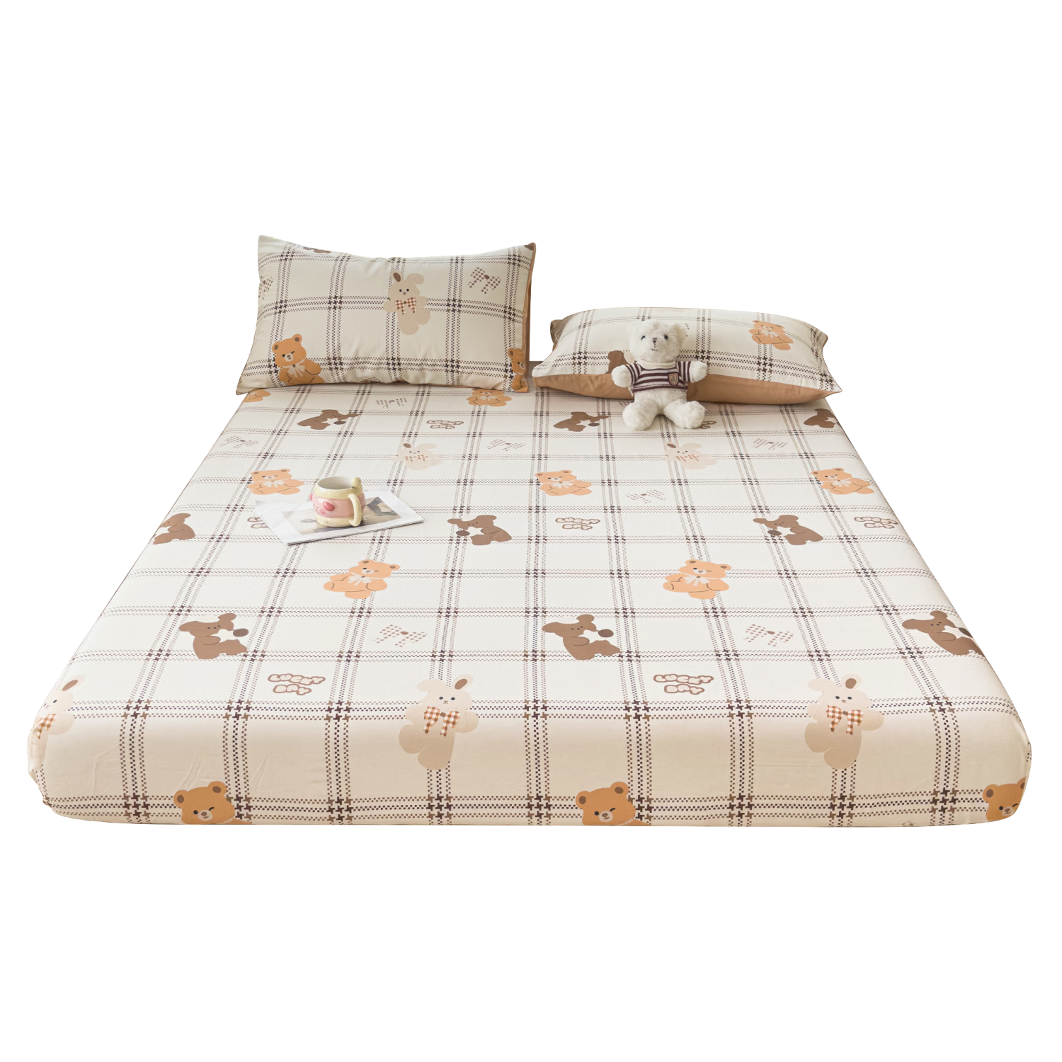 KING SHORE Class A Antibacterial 100% Pure Cotton Fitted Sheet, Single Piece, Solid Color Fitted Sheet for Adults, 180*200cm, Bier