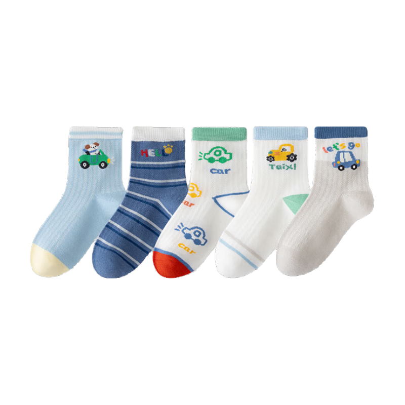 Caramella Summer Children's Socks, Thin Breathable Mesh, Boys' Cartoon 7A Antibacterial Pure Cotton Comfortable Mid to Big Kids Short Tube Socks