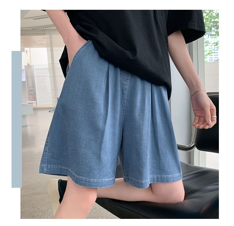 LangSha Tencel Soft Denim Shorts for Women, Summer 2025 New High-Waisted A-Line Slimming Loose Straight-Leg Mid-Length Shorts 23