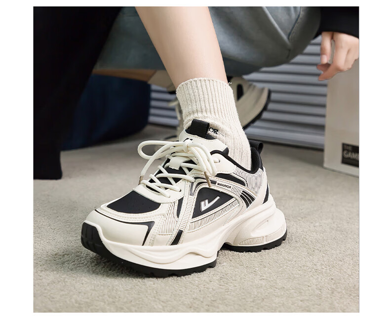 Warrior Women's Sneakers 2026 Spring New Leather Dad Shoes Thick Sole Height Increasing Couple Versatile Running Shoes 17