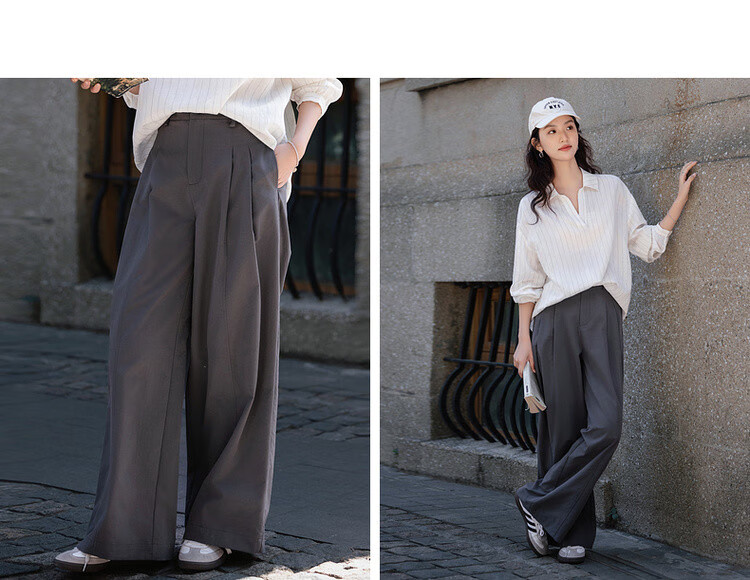 Dme [Zhinexing Kongjian] Spring Commute Simple Style Pleated Decorative Straight-Leg Pants Comfortable Concealing Good-Matching Women's Casual Pants 7