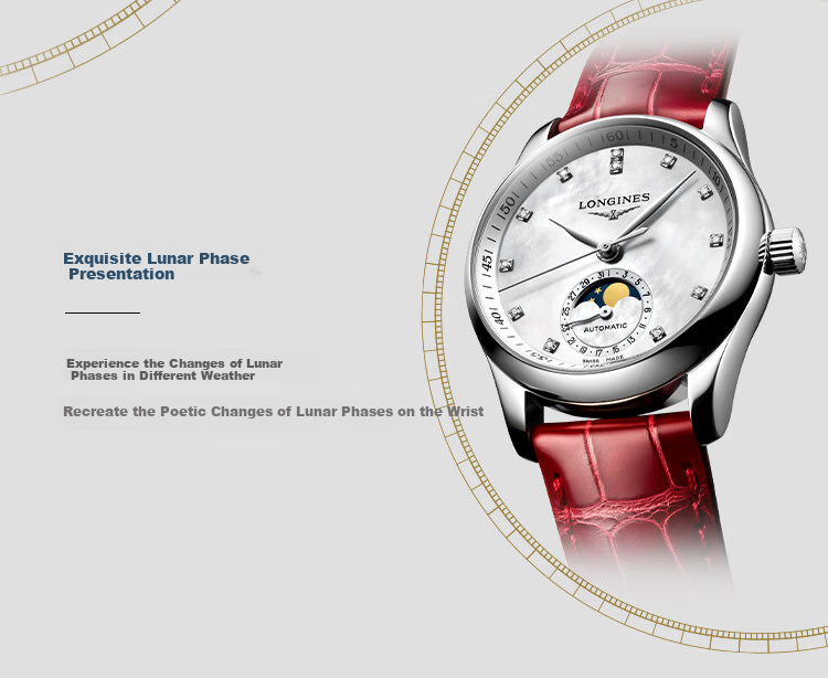 LONGINES Swiss Watch, Master Collection Moonphase Wristwatch for Women, Leather Strap Mechanical Watch L24094872 4