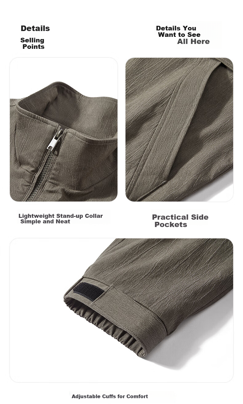 GXG Men's Clothing, Spring 2025 New Style, Casual Workwear-Inspired Halington Jacket, Stand-Up Collar Coat, Gray, 165/S 8