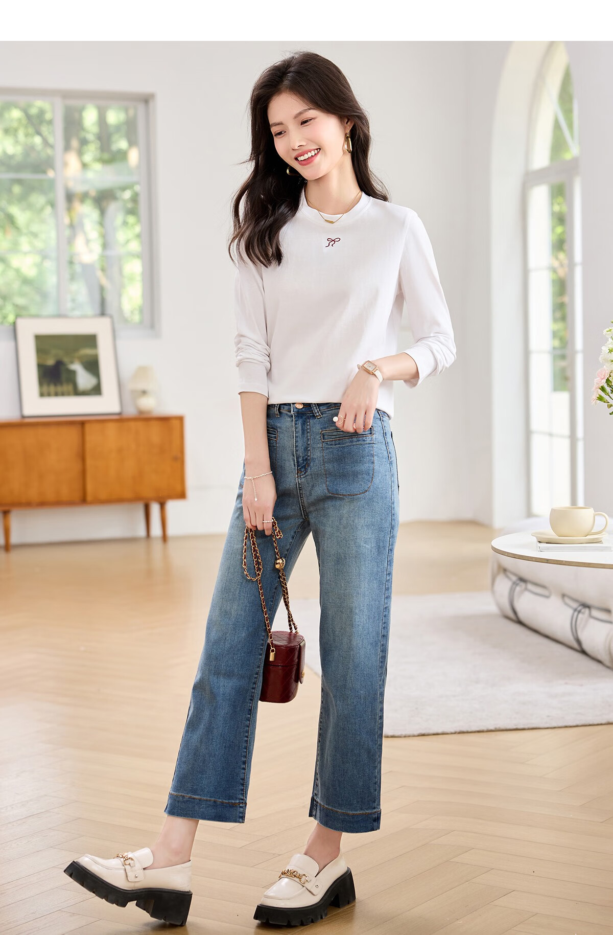 Taxiang Women's Short-Sleeve T-Shirt, Round Neck, Casual Versatile Embroidered Top, Ladies' T-Shirt, Simple Short-Sleeve Undershirt T143T1390 28