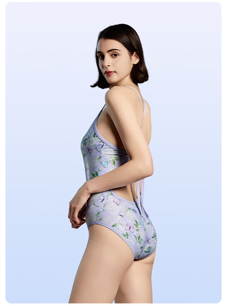 MIZUNO Women's One-Piece Swimsuit, Triangle Design, Sexy Backless, Slimming, Quick-Drying, Professional Sun Protection, Hot Spring Swimwear AC347 Purple M 3
