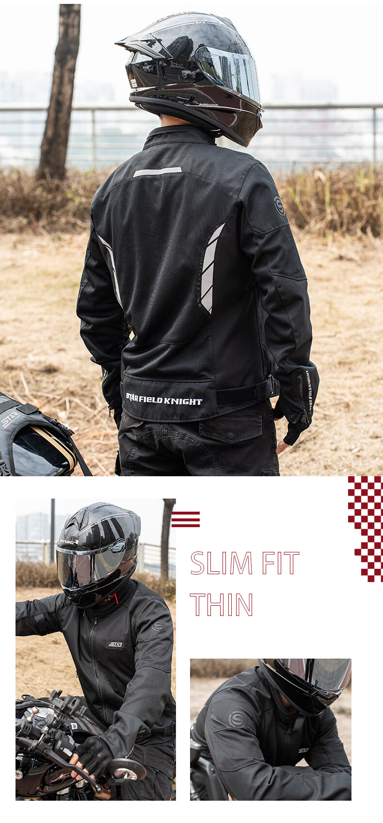 STAR FIELD KNIGHT Motorcycle Riding Jacket for Men, Summer Mesh Breathable Outdoor Motorbike Anti-Fall Top, Gray, Size L 16