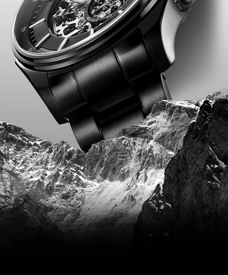 EBOHR Explorer Watch for Men, Glossy Black Skeleton Mechanical Watch, Birthday Gift for Men, Holiday Present, Model 51280215, Gift for Boyfriend 9
