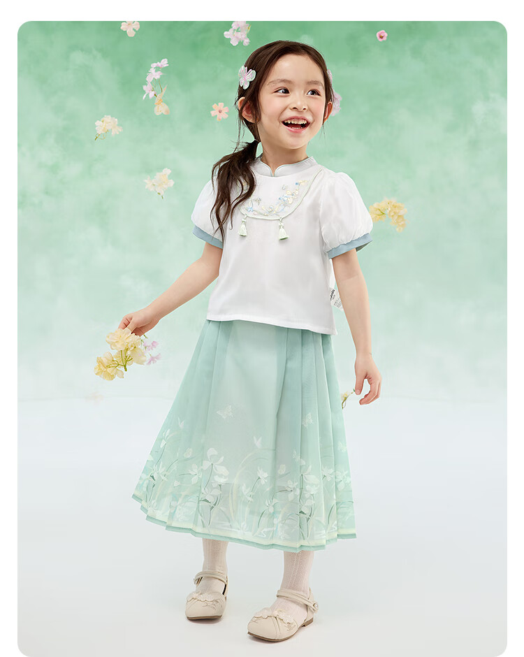 BALABALA Girls' Horse-Face Skirt Children's Outfit Summer New Embroidered Shirt Short Skirt New Chinese Style 10