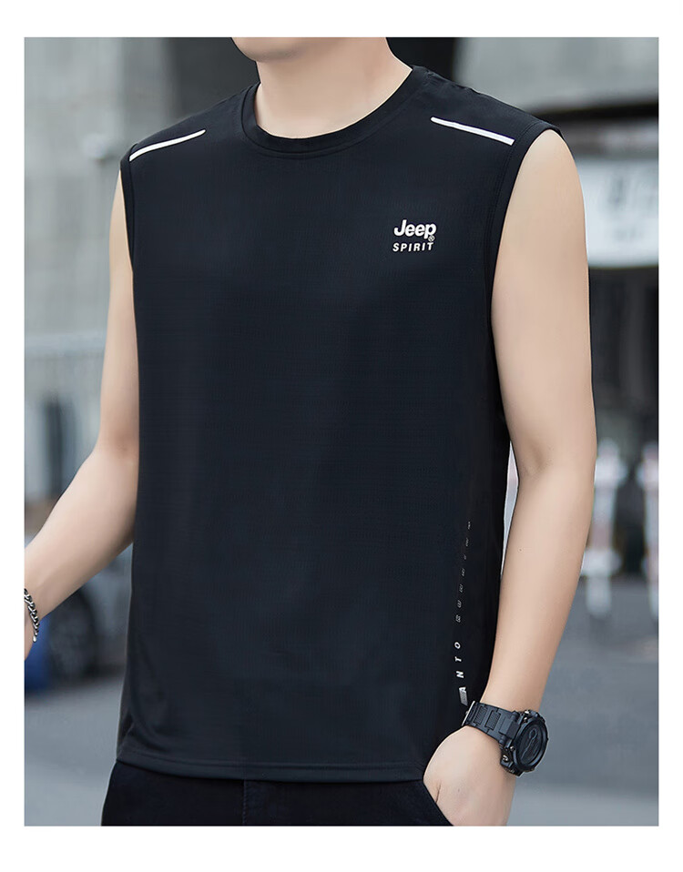 JEEP SPIRIT Men's Ice Silk Summer Sports Quick-Dry Sleeveless Loose Casual Base Tank Top Vest T-Shirt 10