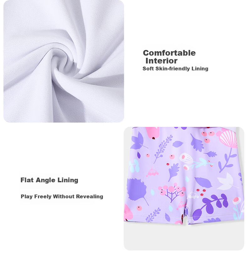 Huili Children's Swimsuit, One-Piece Dress for Girls, Swimming Costume for Older Kids And Middle School Students, Four-Piece Set, 34064 Purple, 3XL 6