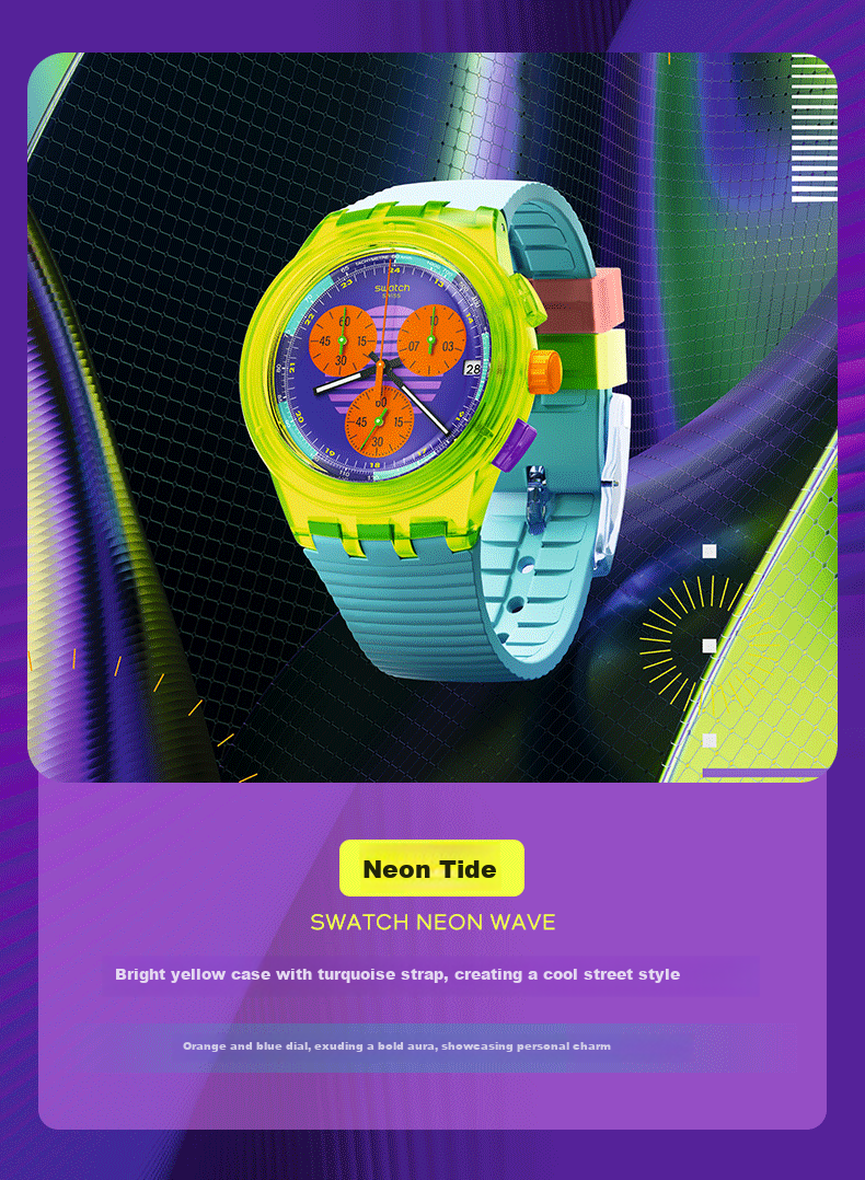 Swatch Swiss Watch, Three-Eye Chronograph Trendy Color-Block Retro Quartz Watch, Holiday Gift, Neon Luminous Marker 6