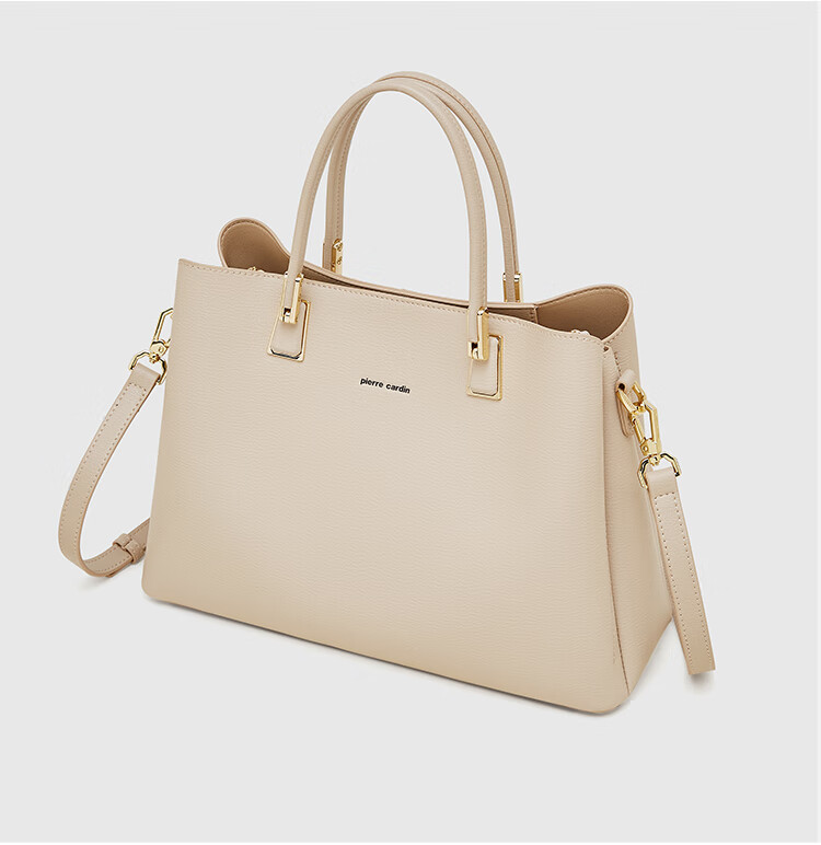 Pierre Cardin Women's Handbag, Holiday Birthday Gift, High-Quality Fashion Cowhide Tote Bag, Shoulder Crossbody Bag, Apricot Color, Gift Box Included 2