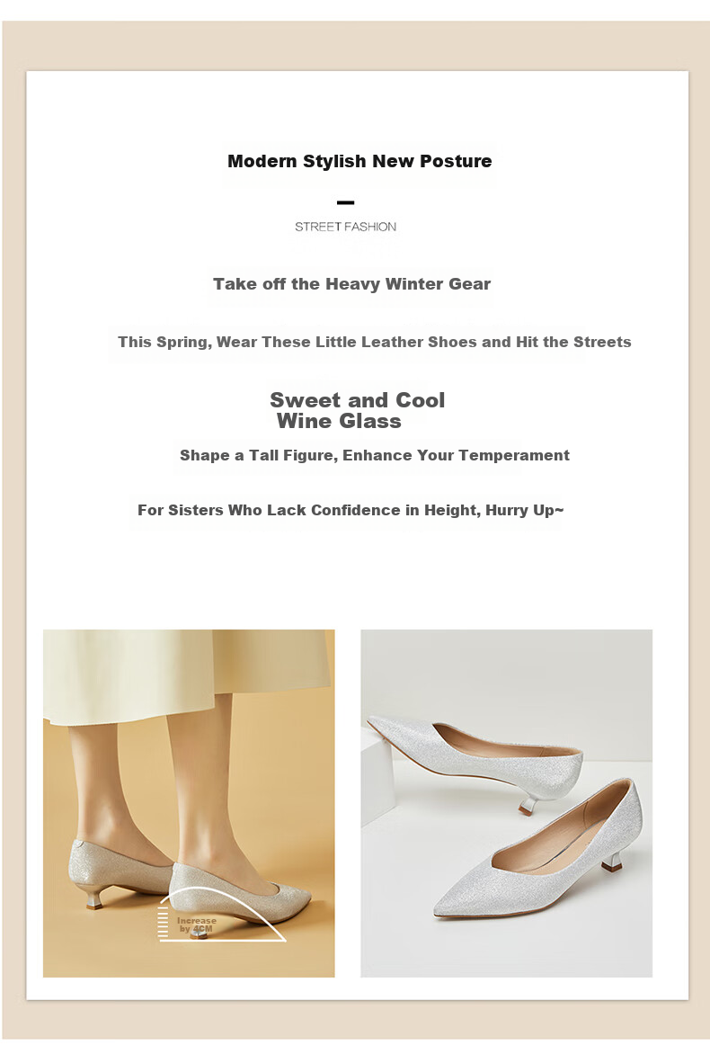 DAPHNE Champagne Silver Wedding Shoes for Women, Pointed Toe Stiletto Elegant Low-Cut Women's Pumps 4623101027 Champagne Color Size 38 3