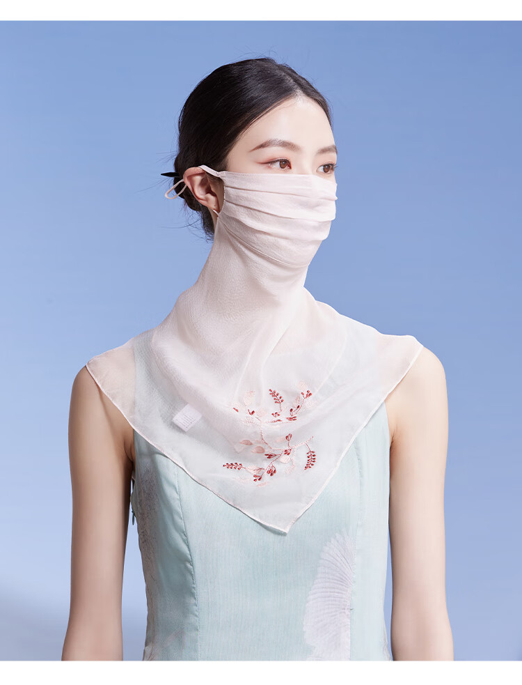 Shanghai Story Silk Protective Face Shield Women Summer Sun Protection Mulberry Silk Embroidered Sunshade Mask Veil Neck Guard Mother's Day Birthday Gift 5