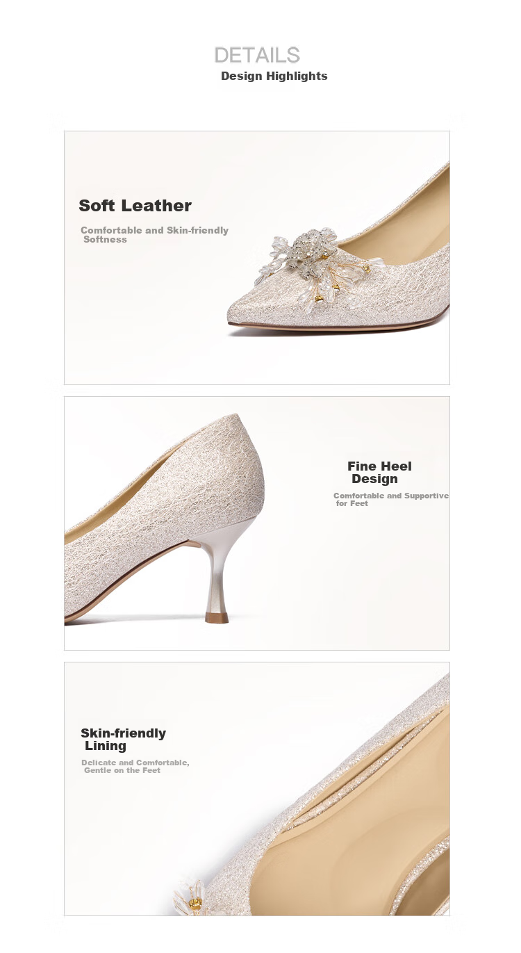Josiny Pointed Toe Wedding Shoes for Women, Spring 2026 New Season High Heels, Bridal Engagement Shoes, French-Style Pumps, Xiuhe Wedding Dress, Champagne Gold, Size 35 9