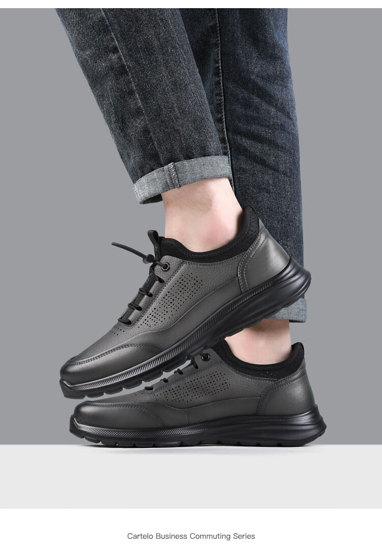 CARTELO Genuine Leather Men's Shoes, Business Casual Sports New Style for Autumn And Winter, Soft Thick-Soled Versatile Commuter Work High-End Black 17