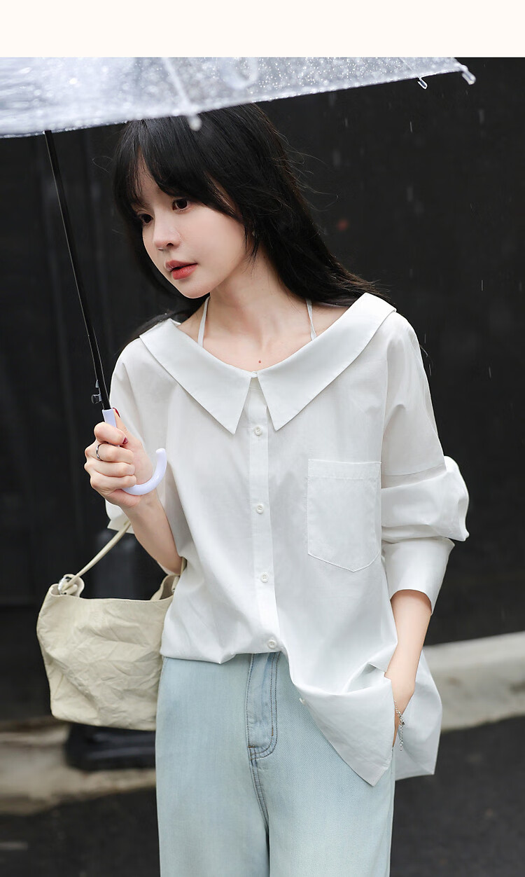 Dme [Pure Cotton Dominant Area] Spring And Autumn Korean-Style Slightly Chubby Pear-Shaped Shirt, Off-Shoulder, Tie-Waist, Concealing Shirt, Women's Top 16