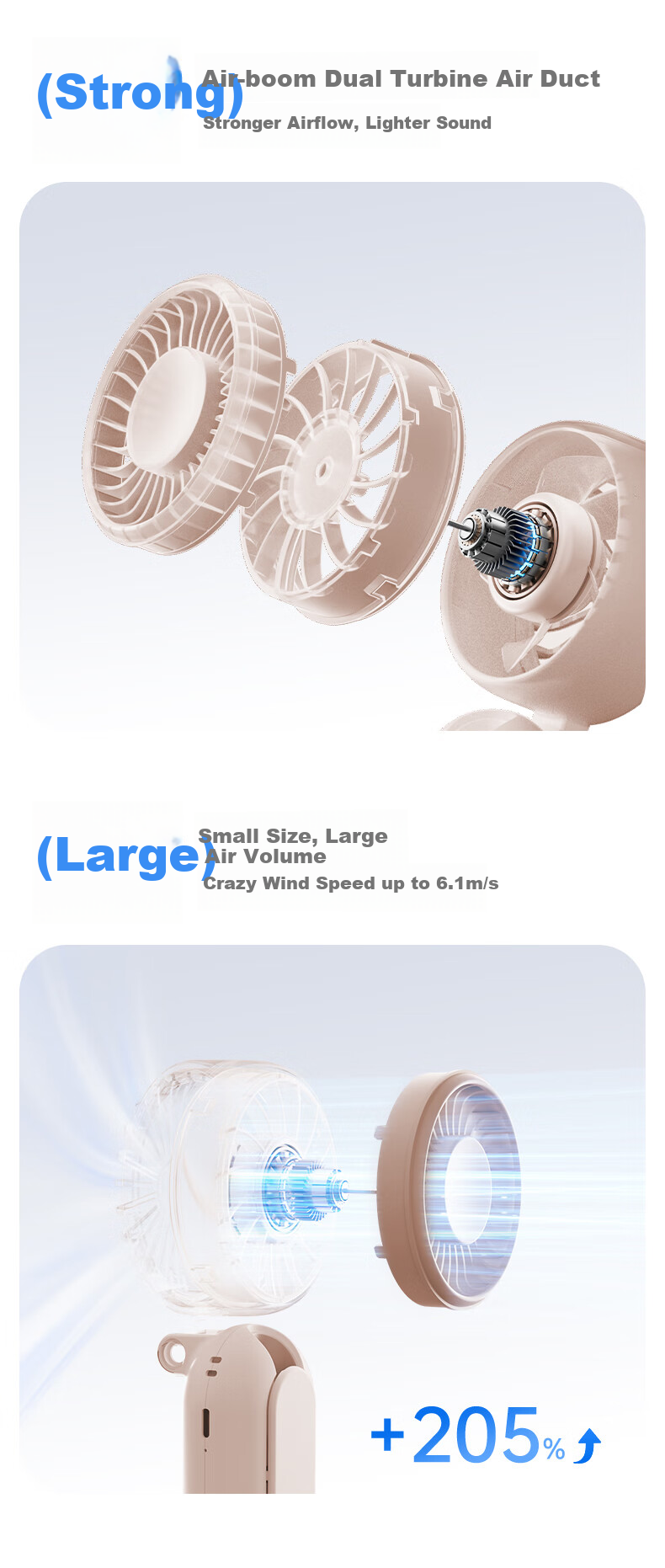AIRMATE Mini Portable Handheld Fan Card Neck Hanging Quiet Silent Baby Stroller Rechargeable Energy-Saving Outdoor Small Fan Long Battery Life FIND1-1 5