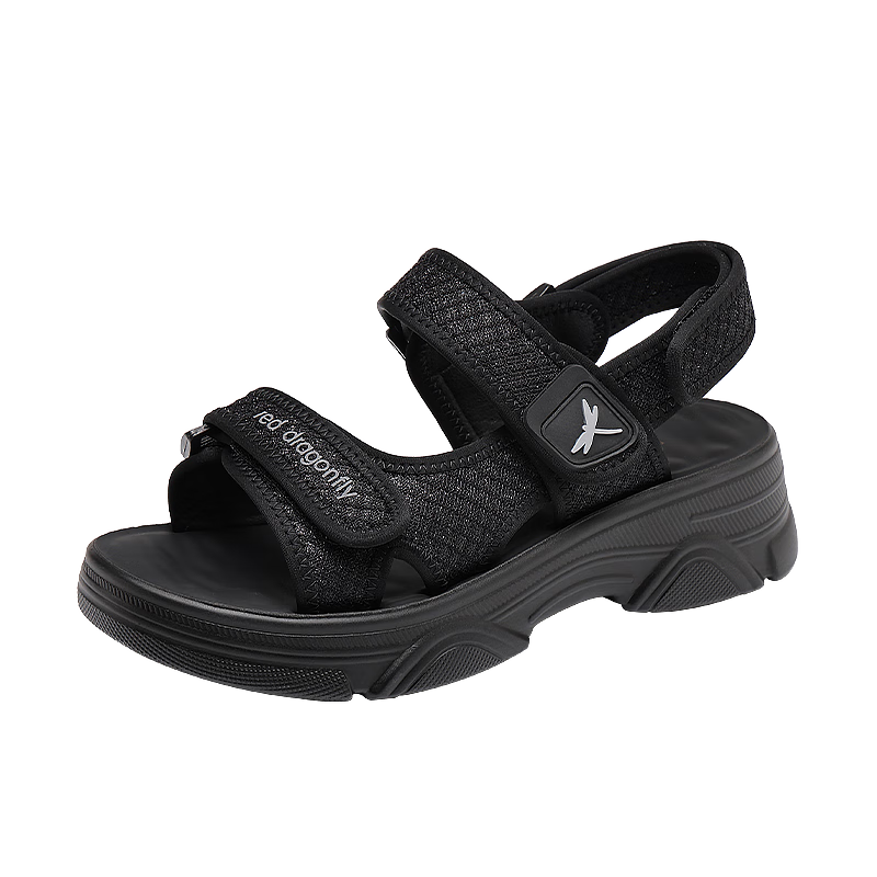 RED DRAGONFLY Women's Sandals, Summer Breathable Soft-Soled Casual Roman Thick-Soled Sports Beach Shoes, WTK251511, Black, Size 39