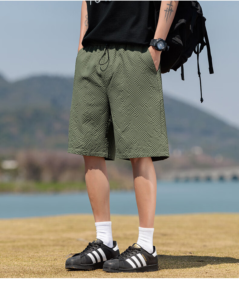 CLOR American-Style Casual Ice Silk Shorts for Men, Summer Quick-Dry Breathable Loose-Fitting Durable Sports Pants DDWD03 Army Green 4XL 4