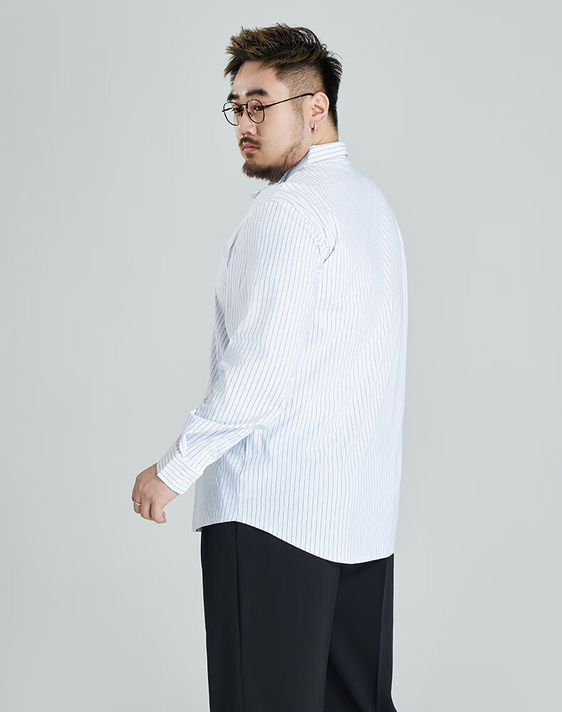 Ayoupang Summer Plus Size Pullover Striped Long-Sleeve Shirt, Loose Fit for Chubby Men, Ice Silk High-Elasticity Wrinkle-Resistant Non-Iron Shirt 9
