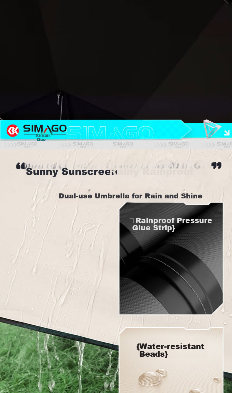 SIMAGO Fishing Umbrella with 12 Ribs, Anti-Twist Cane, Double-Layer Fishing Canopy, Rain Protection, UV Sunshade, 2.0 Meters 7