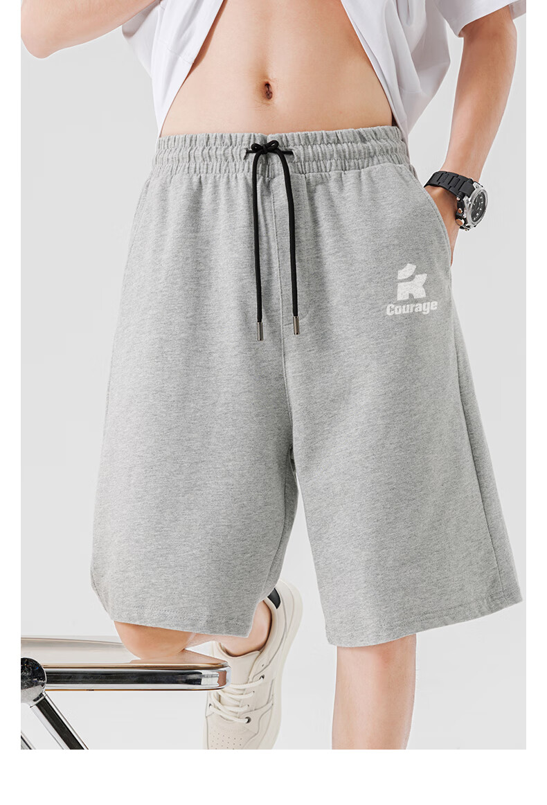 Baleno Cotton Sports Shorts for Men, Summer Loose Breathable Home Casual Thin Shorts for Outdoor Wear, Student Gray Mid-Length Shorts 15