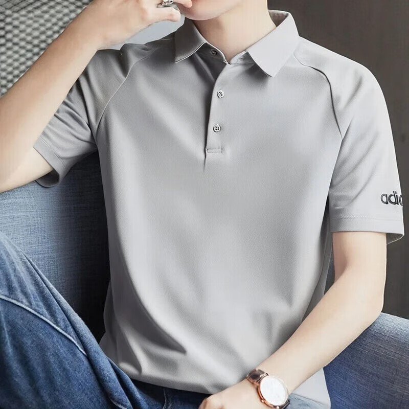 Adidas POLO Shirt for Men, Quick-Dry Breathable Comfortable Outdoor Sports Casual Short Sleeve KB5977 Light Gray 3XL