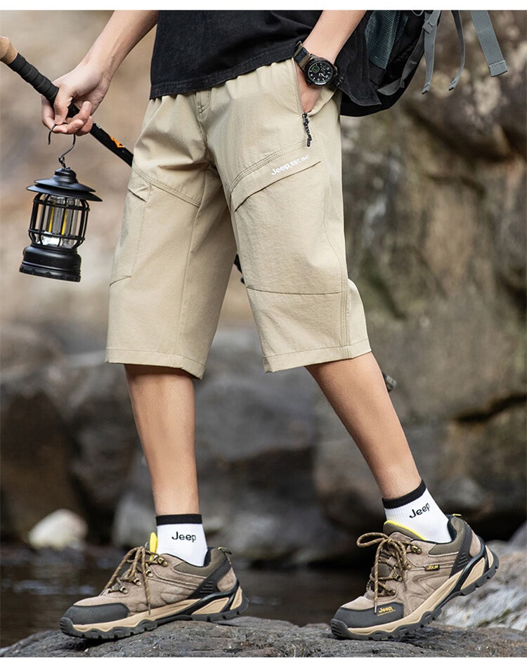 JEEP Ice Silk Shorts for Men, Summer Loose-Fitting, Lightweight Cool-Feeling Casual Pants, Knee-Length Shorts, Gray, M 7
