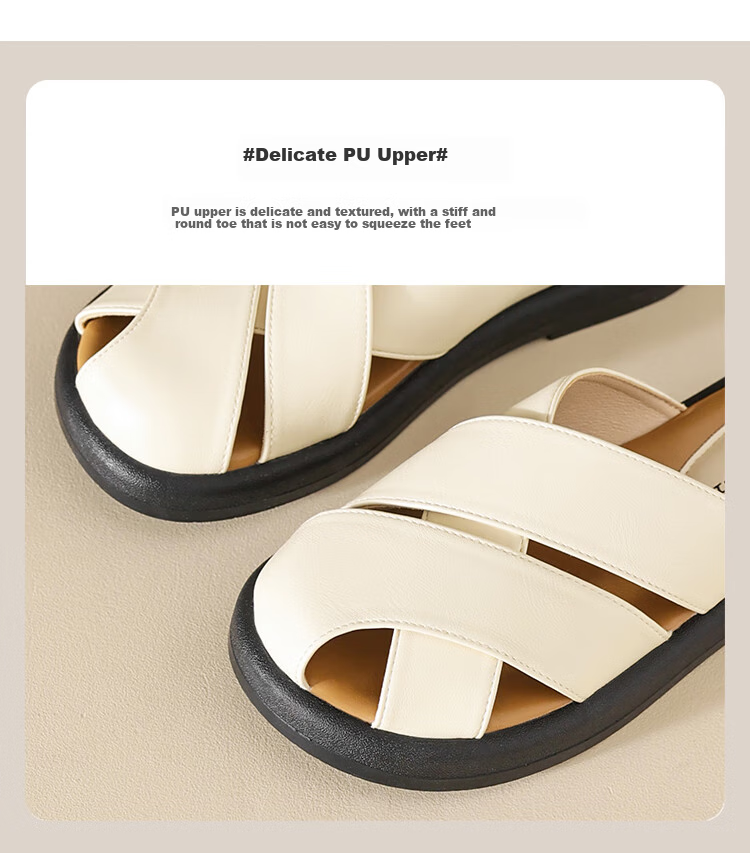 ZHR Women's Half Slippers, New Summer Style with Cross Straps And Closed-Toe Design, Fashionable Outdoor Sandals for Women, AB12 Beige Color, Size 40 7