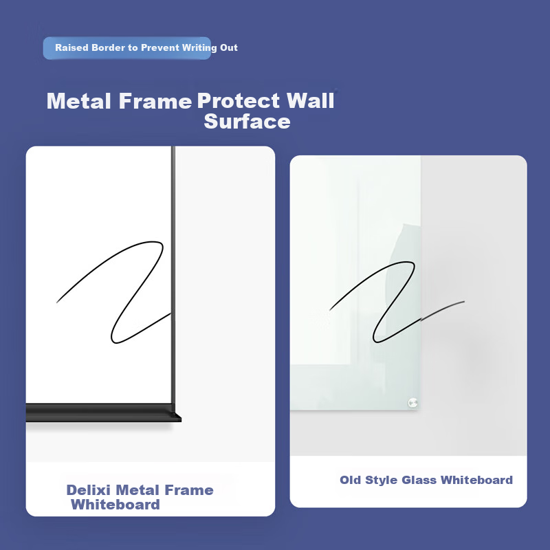 Deli 120*90cm Aluminum Frame Magnetic Hanging Tempered Glass Whiteboard, Office Meeting Writing Board Blackboard, Includes Whiteboard Eraser, Whiteboard Markers, Magnetic Pins 50051