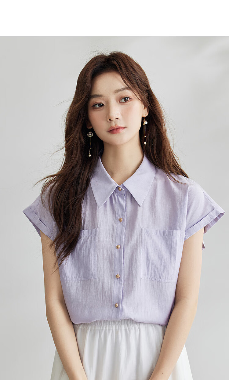 Inman Commuter Elegant Cap Sleeve Short Sleeve Shirt Women Summer Fashion High-End Roland Purple L 19
