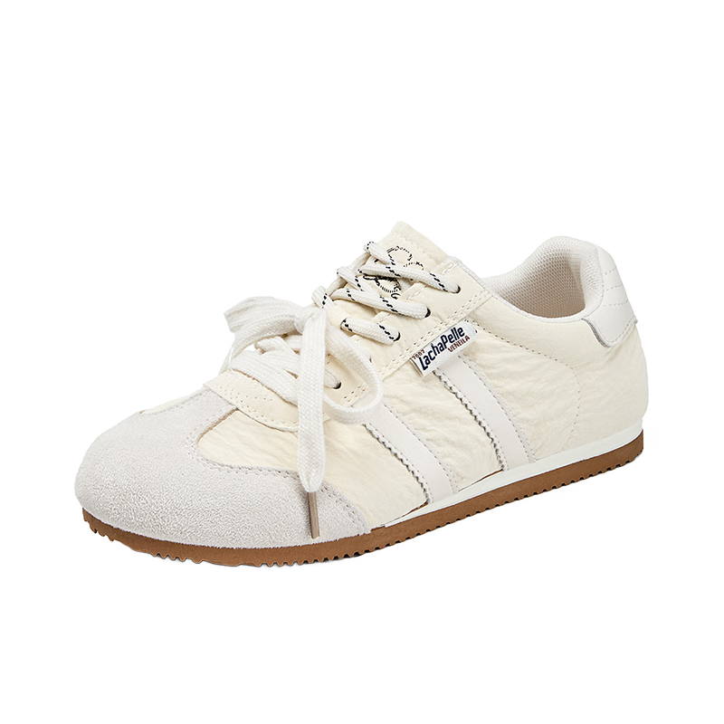 La Chapelle Women's Casual Training Shoes, Autumn New Style Breathable Lightweight Sneakers, Thick-Soled Skateboard Shoes, Beige Gray, Size 37