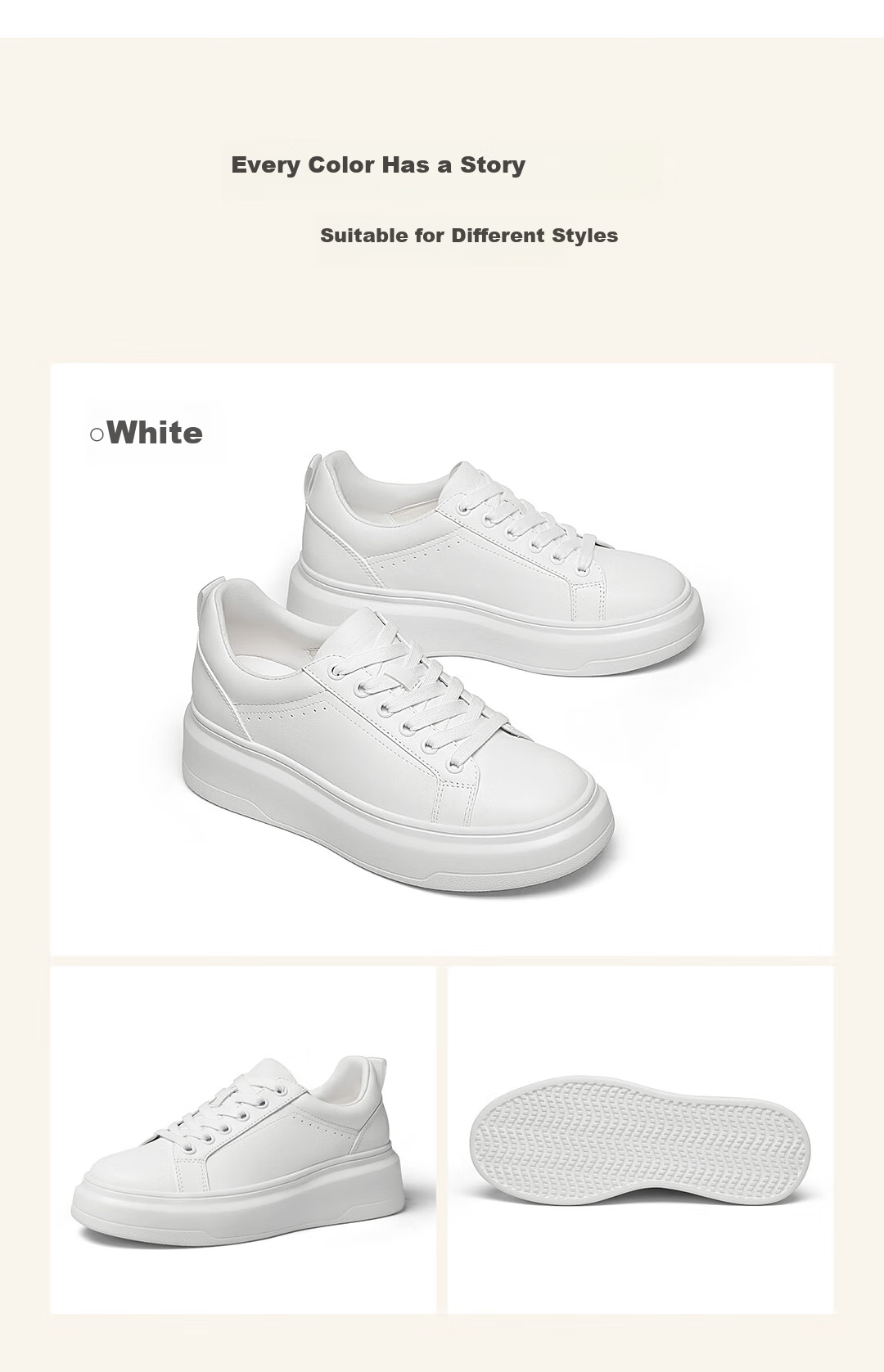VOLO Rhinoceros Platform Sneakers, Thick-Soled White Shoes for Women, Height-Increasing Versatile Casual White Shoes, White Hollow Design, Size 35 9