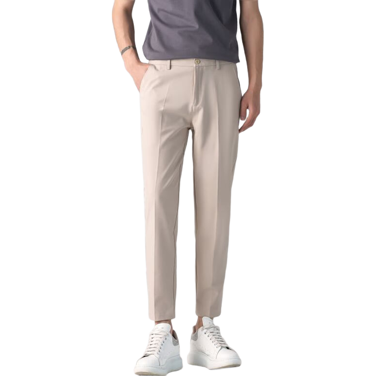 Dingfengbaoluo Men's Suit Pants, Summer Business Formal Wear, Straight-Leg Casual Versatile Slim-Fit Wrinkle-Resistant Cropped Trousers, AM503 Khaki 33