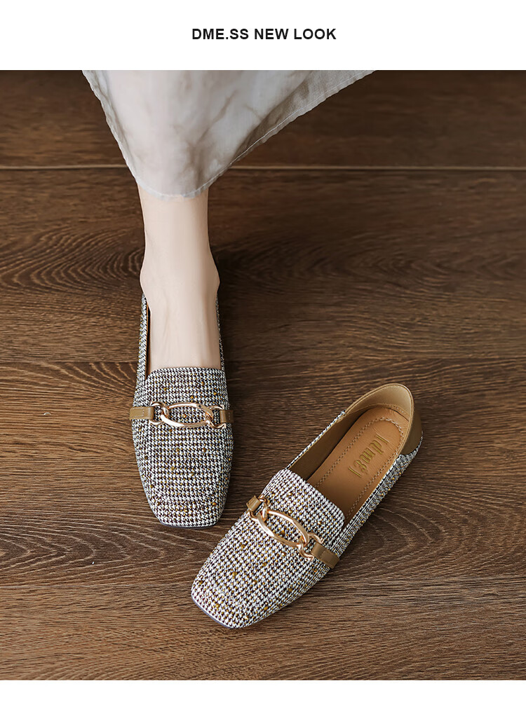 DME Spring Rhinestone Houndstooth Soft Loafers Women's Flat Shoes Deep Mouth Women's Shoes 1