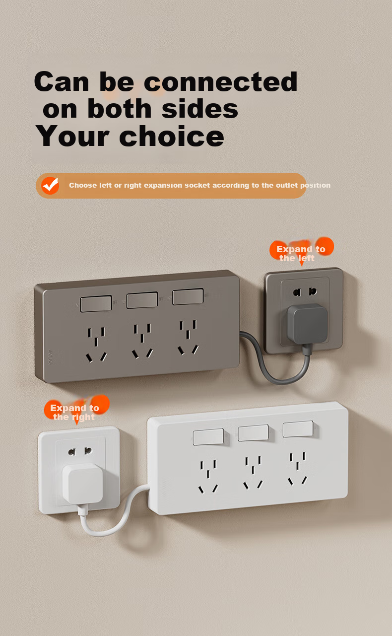 Aokesi Extension Socket with Power Cord, Multifunctional Bedroom Wall Extension Converter Socket, Kitchen Power Strip, Gray 8