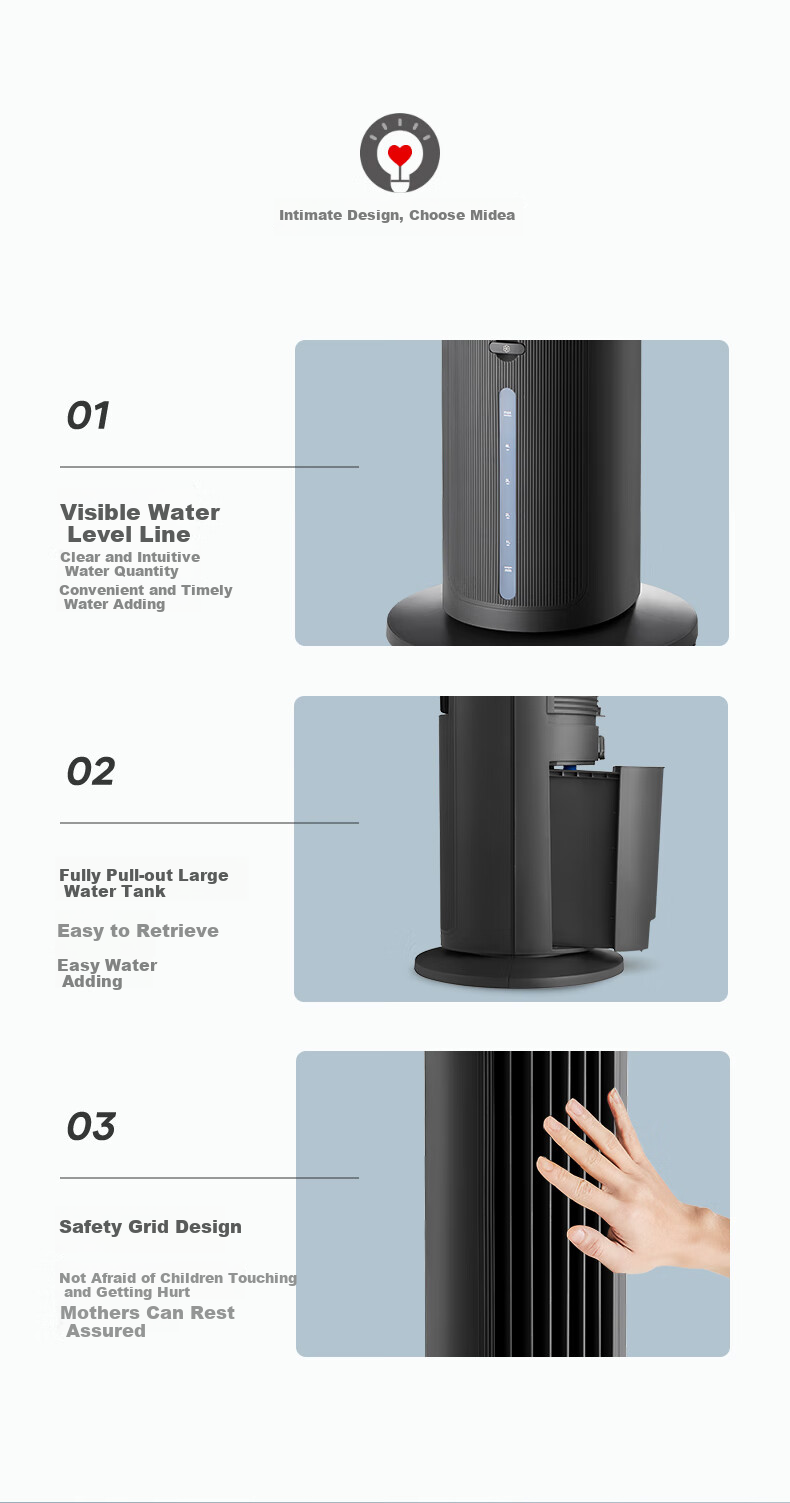 Midea [Cool And Refreshing Fragrance] Humidifying Cooling Home Air Cooler, Purifying Cold Wind Fan, Water-Cooled Bladeless Tower Fan, Floor-Standing Cool Air Machine, Quiet Cooling Fan, Cooling Mini Air Conditioner AAF10MB 19