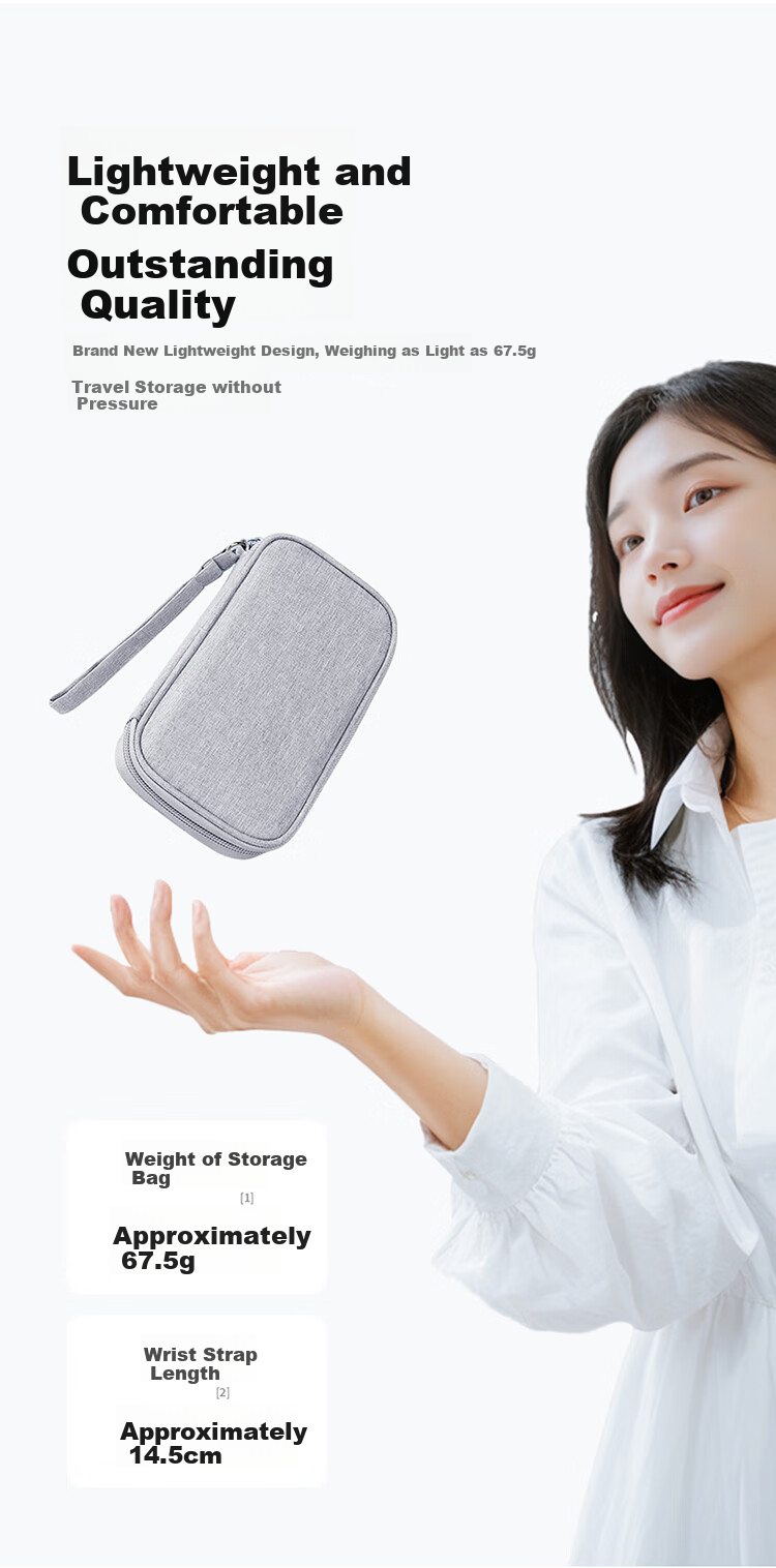 BUBM Power Bank Storage Pouch, Xiaomi 2 Romoss Portable Charger Protective Case, Multifunctional Cable Storage Box, Earphone And Digital Accessory Organizer Bag, Gray, Double-Layer 6