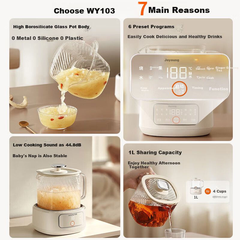 Joyoung Home Use 1L Small Capacity Health Pot, Multi-Purpose Electric Kettle for Hot And Cold Water, Metal Kettle without Glue, Constant Temperature Kettle, K10D-WY103