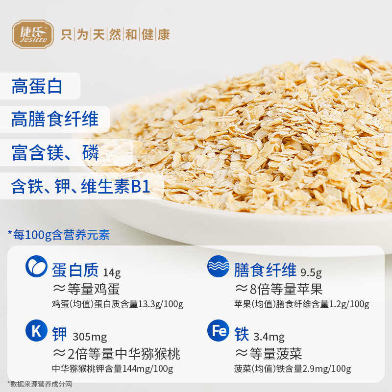 捷氏纯燕麦片1200g澳洲进口无蔗糖热冲隔夜燕麦片高膳食纤维营养早餐