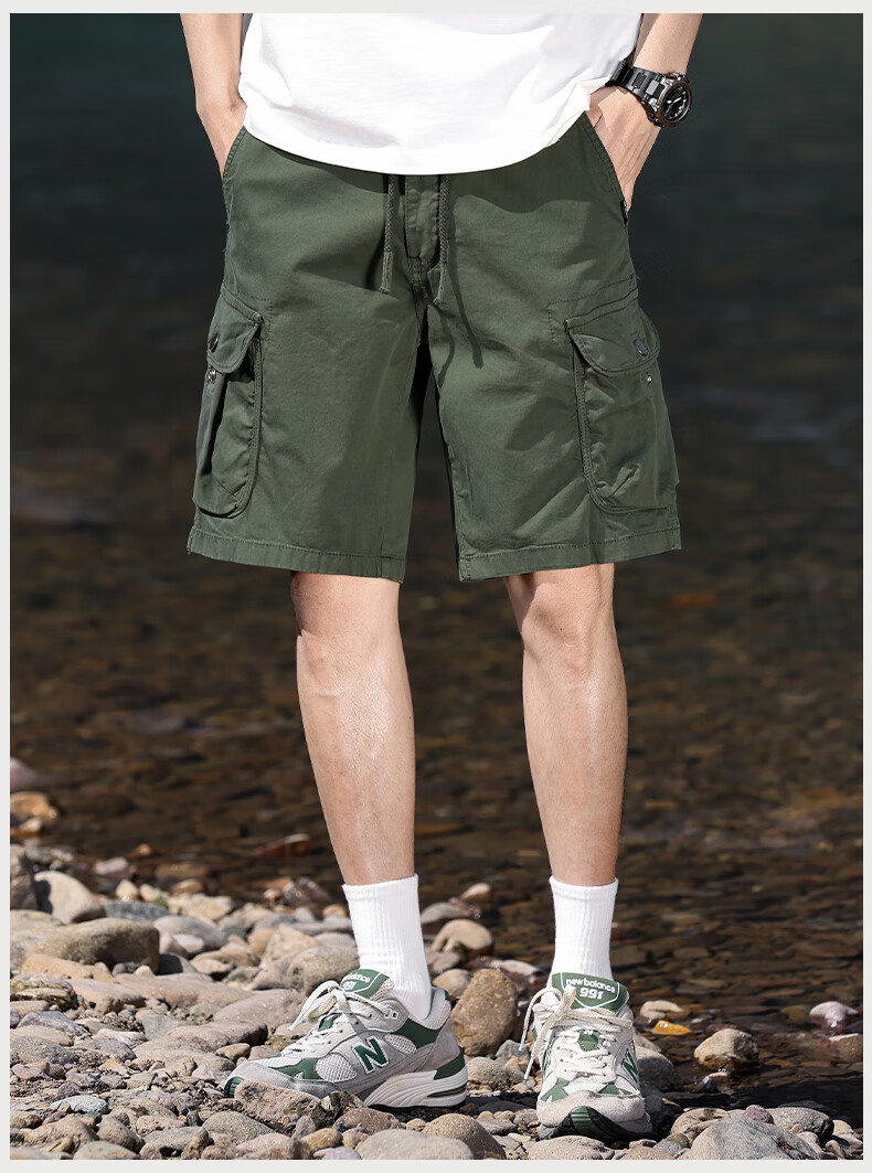 EASTERN CAMEL Men's Casual Loose Cotton Summer Breathable Simple Solid Thin Versatile Cargo Shorts 8